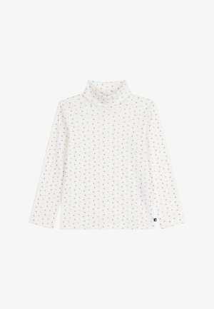 Witte coltrui met een klein multikleurig hartpatroon in rood en blauw. Gemaakt van zachte, lichtgewicht stof met lange mouwen.