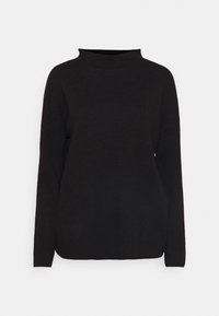 Schwarzer Rollkragenpullover aus strukturiertem Strickstoff, mit langen Ärmeln und einer lockeren Passform sowie leicht gesenkten Schultern.