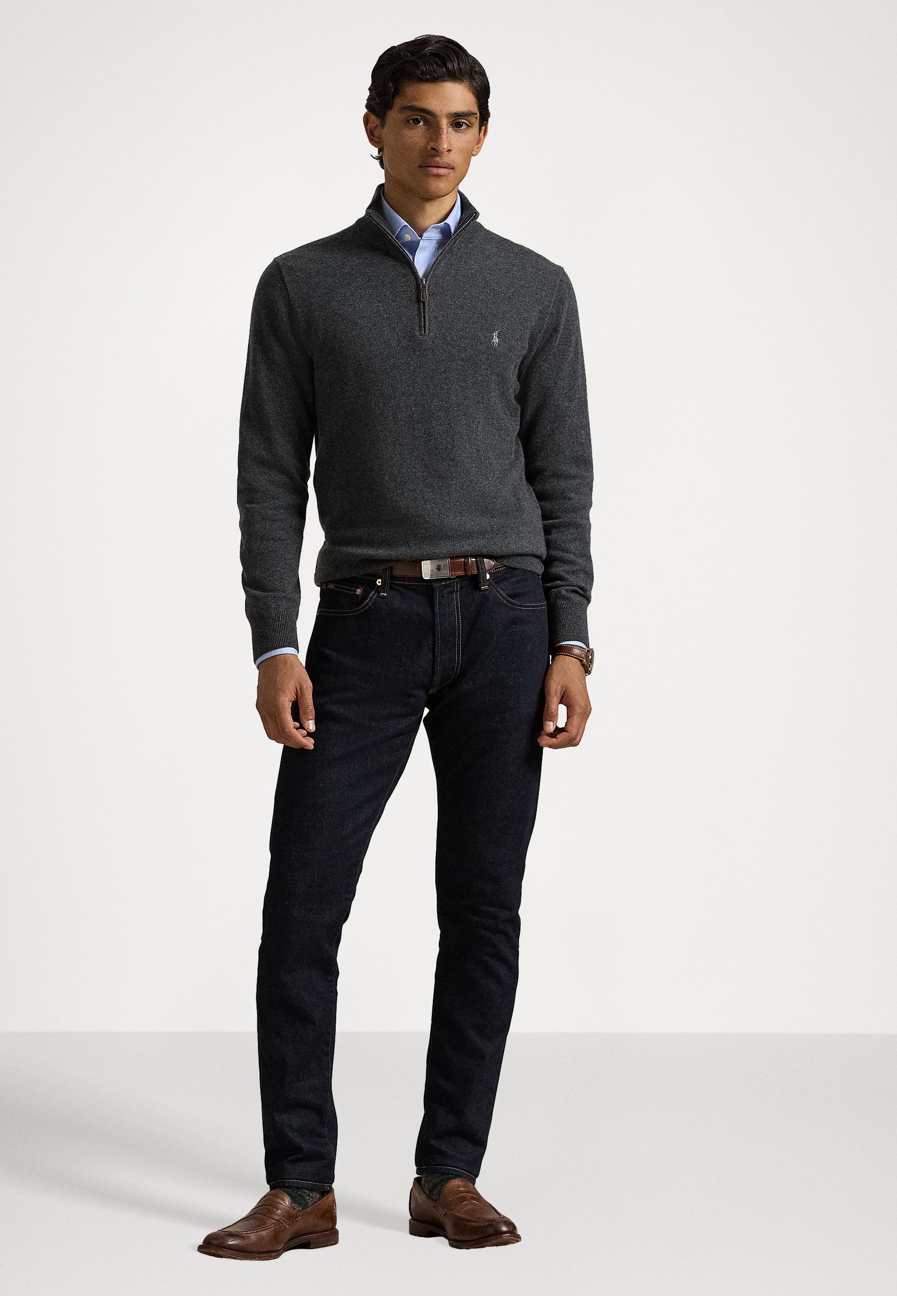 Polo Ralph Lauren WOOL QUARTER-ZIP JUMPER - Jumper - dark charcoal