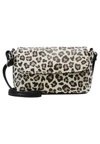 Torebka crossbody w gepardzi wzór z klapą, wykonana z ekoskóry. Posiada czarny regulowany pasek i błyszczącą fakturę.