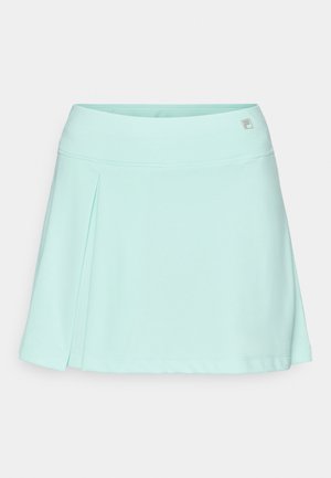 Sukienka spódnica w kolorze miętowym, wykonana z miękkiego materiału, z dopasowaną talią i plisowanym wzorem. Zawiera subtelny detal z logo na wysokości talii.