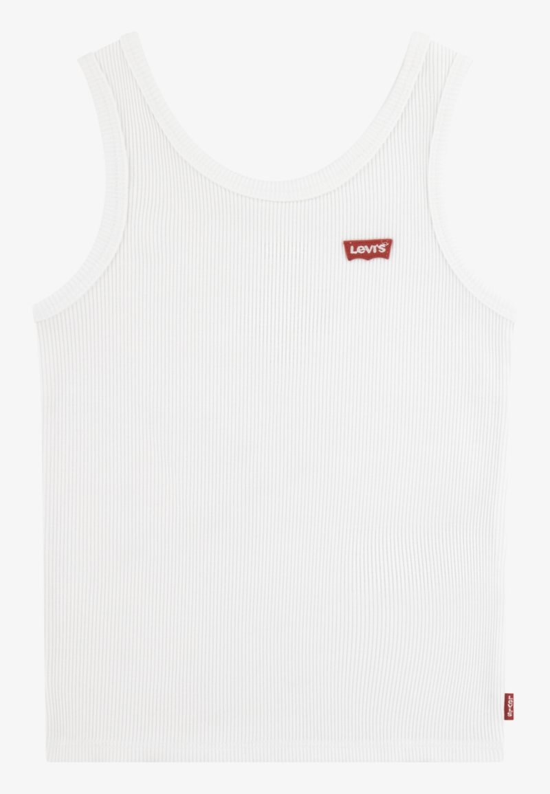 Débardeur blanc côtelé avec écusson logo rouge Levi's près de l'encolure et sur la couture latérale inférieure.