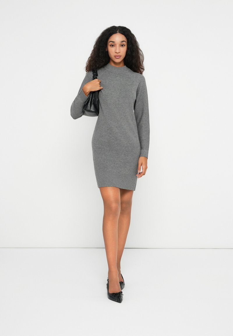 grey jumper dress uk Grey Ribbed V Neck Midi Jumper Dress