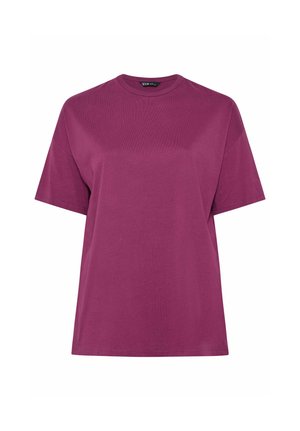 Korte mouwen T-shirt met ronde hals in effen donker magenta, eenvoudig ontwerp met een regular fit en zonder zichtbare patronen of logo's.