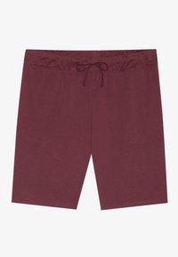 Bordeaux bomuldsbukser med elastisk talje og snøre. Forgænger kanter giver et rent finish. Ingen lommer eller yderligere detaljer.