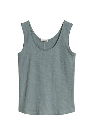 Mouwloos lichtblauw-grijs tanktop met ronde hals, slanke pasvorm en subtiele textuur, gemaakt door Marc O'Polo.