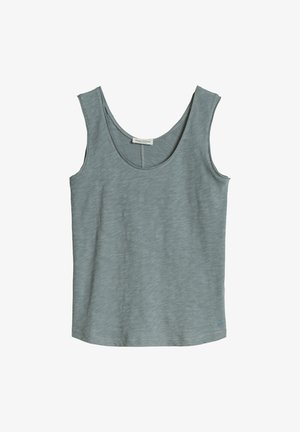 Mouwloos lichtblauw-grijs tanktop met ronde hals, slanke pasvorm en subtiele textuur, gemaakt door Marc O'Polo.