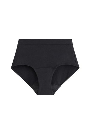 Biancheria intima nera a vita alta con una fascia elastica liscia, bordi senza cuciture e design a copertura completa dei fianchi. Realizzata in materiale morbido ed elastico.