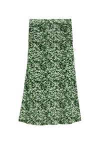 Jupe verte à motifs avec une forme évasée, présentant un design floral dans des teintes plus claires de vert et une texture subtile.