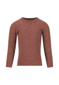 Langærmet skjorte i en dæmpet rødbrun nuance, lavet af struktureret stof med rund halsudskæring og tætsiddende silhuet.