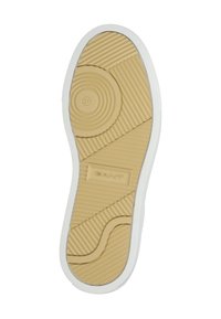 Suela de zapato de goma con una superficie texturizada de color miel y bordes blancos. Presenta patrones circulares y lineales, un logotipo en relieve y tamaño 37.