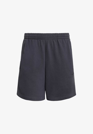 Tmavosivé športové šortky z mäkkej látky, s elastickým pásom a bočnými vreckami, s minimalistickým logom na nohavici.