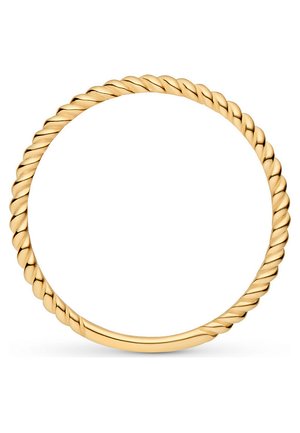 Goldene, gedrehte Seilarmband mit einer glatten, polierten Oberfläche. Kreisförmige Form mit einem durchgehenden Muster, das die Textur betont.