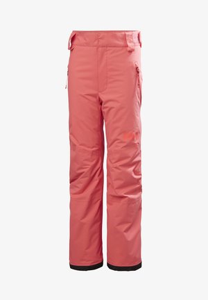 Pantalones de esquí impermeables en color rosa con cintura ajustable y bolsillos con cremallera, que cuentan con puños reforzados y una textura elegante y suave.