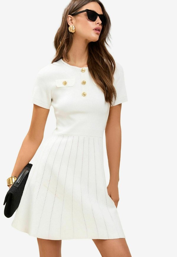 MINI SKATER BUTTON SHORT SLEEVE - Strickkleid - ivory