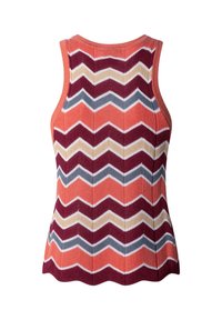 Αμάνικο πλεκτό τοπ με ζιγκ ζαγκ ρίγες σε κοραλλί, βουργουνδί, μπεζ και γκρι σε σχέδιο ψαροκόκκαλο.