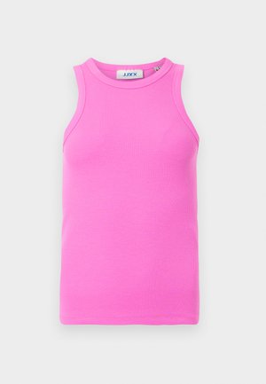 Gerippetes, ärmelloses Top in leuchtendem Pink. Mit rundem Ausschnitt und figurbetontem Schnitt. Hergestellt aus glattem, dehnbarem Material für Komfort.