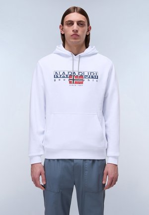 Witte hoodie met een voorzak, voorzien van een multicolore "NAPAPIJRI" logo. Zachte stof met een capuchon met trekkoord.