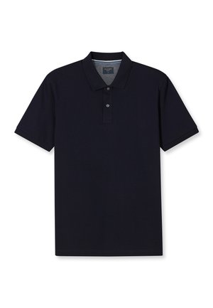 Polo noir à manches courtes pour homme avec deux boutons et un col, présenté à plat sur fond blanc.