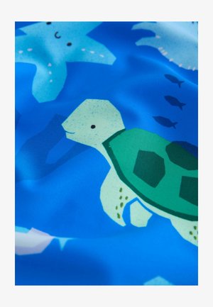 Värvikas kangas, millel on kilpkonn ja meritäht sinise, rohelise ja valge toonides. Lihtne ja mänguline disain, millel on multifilmilikud jooned.