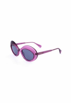 Occhiali da sole ovali viola con lenti scure e montatura in plastica traslucida, con marchio "MAX&Co" sulle aste.