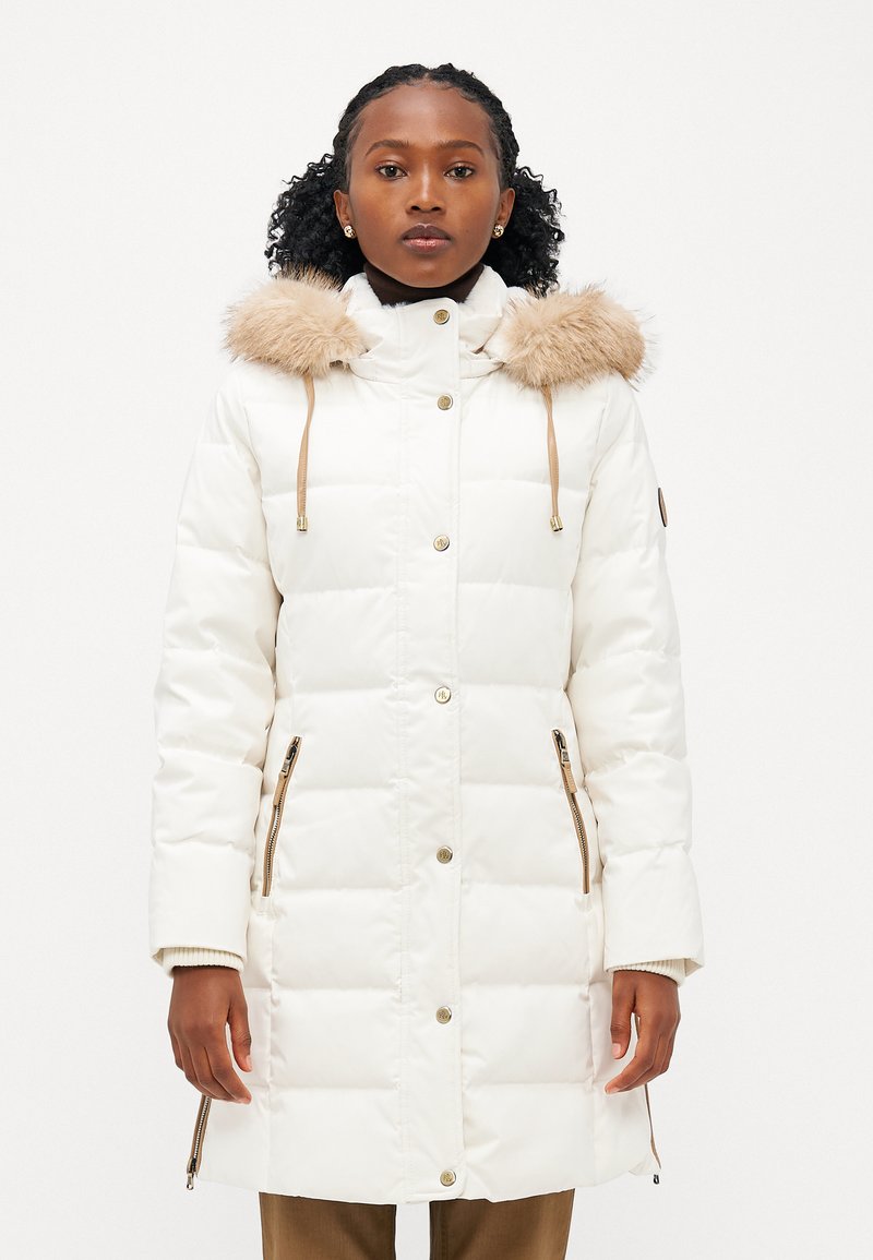 Lauren Ralph Lauren Petite FAUX-FUR-TRIM HOODED DOWN COAT - Kaput ispunjen paperjem - cream