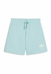 Lichtblauwe shorts van een katoenmix met een elastische tailleband, verstelbaar trekkoord en zijzakken. Heeft een wit Puma-logo aan de voorkant.