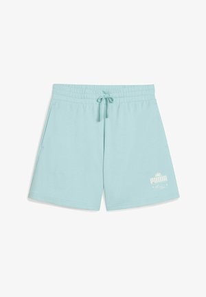 Heledad sinine puuvilla seguine lühikesed püksid elastse vöökohtaga, reguleeritava nööriga ja küljetaskutega. Ees on valge Puma logo.