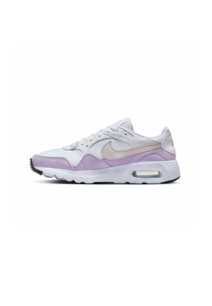 Sneaker Nike con una toma superiore in rete bianca, dettagli in morbida suede lavanda, un'unità Air visibile e una suola in gomma nera.