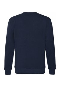 Mornarsko plava dukserica, dugih rukava, okruglog izreza, od mekog pamučnog materijala, s rebrastim manžetama i rubom, glatke teksture, minimalističkog dizajna.