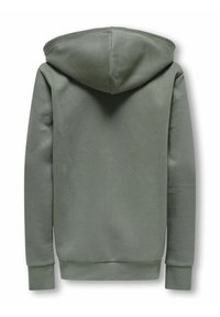 Sweat-shirt à capuche en vert olive. Texture douce, poignets et ourlet côtelés. Design épuré sans logos ni motifs visibles.
