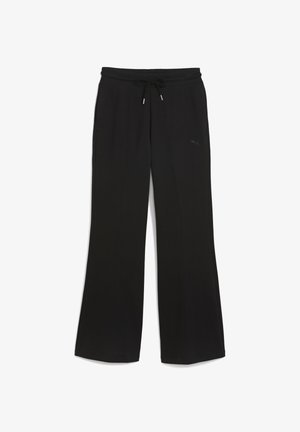 Pantaloni larghi neri in felpa realizzati in un tessuto morbido, dotati di una vita elastica con cordino e un discreto dettaglio logo sul lato.