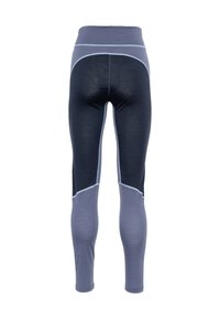 Hoge taille leggings met een mix van donker marineblauw en lichtgrijs materiaal, een gladde textuur en contrasterende stiksels langs de naden.