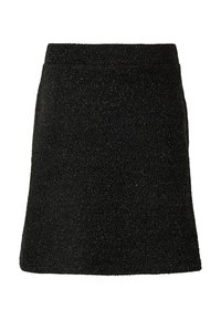 Schwarzer Rock mit strukturiertem Finish, gerade Silhouette und mittelhoher Taille. Keine sichtbaren Verschlüsse oder Taschen.