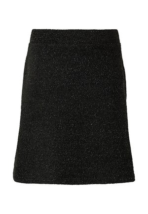 Schwarzer Rock mit strukturiertem Finish, gerade Silhouette und mittelhoher Taille. Keine sichtbaren Verschlüsse oder Taschen.