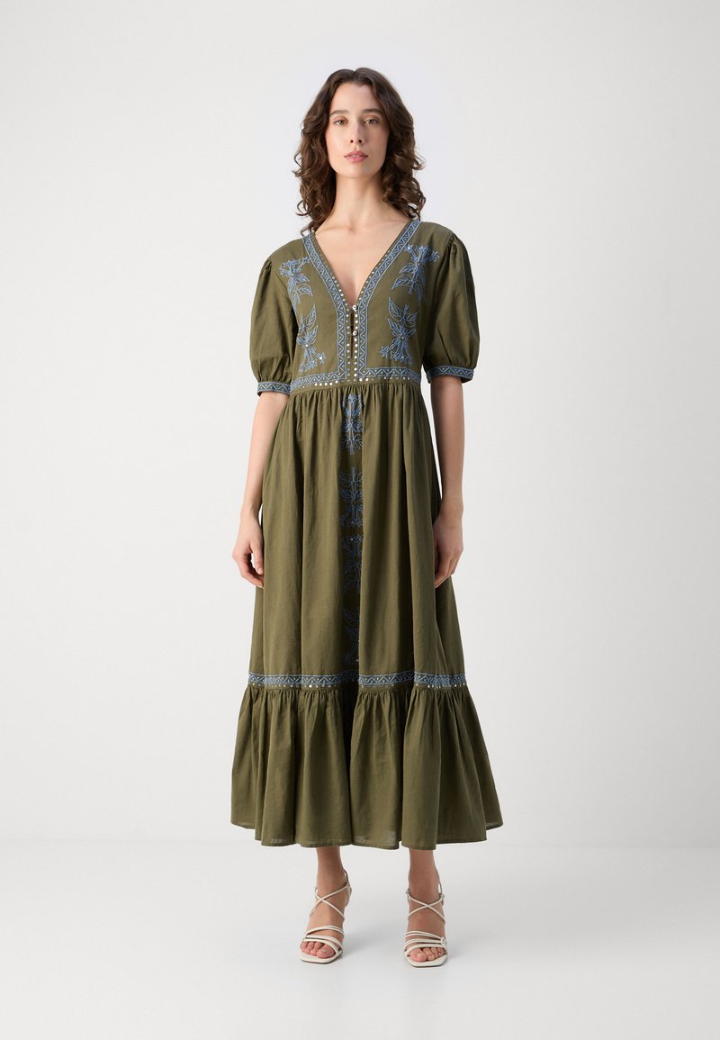 sachin and babi light blue dress Off-the-shoulder A-line Floral Embroidered Bridesmaid Dress With Skinny Tie  Sash In Willow Green
