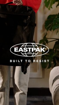 Black Eastpak bag featuring a rectangular shape with dual handles, durable material, and a sleek design, set against a neutral background.