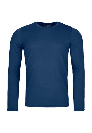 Navy blue long-sleeve shirt in soft jersey material with a round neck and fitted design, featuring clean lines and minimal detailing.