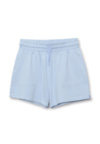 Pantalones cortos de algodón azul claro con una cinturilla elástica, detalle de cordón y dos bolsillos frontales. Tiene un ajuste relajado y aberturas laterales.