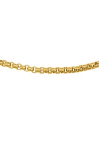 Collier en chaîne en or avec des maillons ovales entrelacés, finition polie et texture lisse, espacés uniformément pour un design homogène.