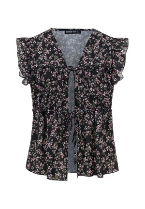Cloud 5ive, RUFFLE SLEEVE TIE TOP - Μπλούζα - black