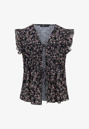 Cloud 5ive, RUFFLE SLEEVE TIE TOP - Μπλούζα - black