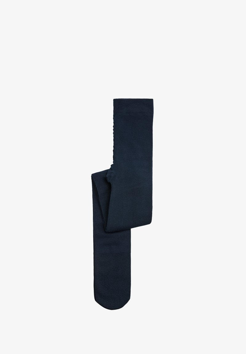 Medias azul marino fabricadas con un tejido suave y elástico, con una textura lisa y un diseño sin costuras para mayor comodidad y facilidad de uso.