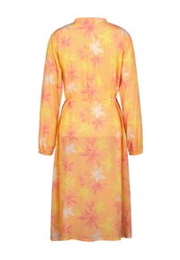 Blütenmuster Kleid in Orange, mit langen Ärmeln und elastischen Bündchen, einer taillierten Taille und einem knielangen, A-Linie-Silhouette.
