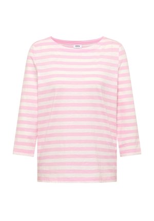 Langärmelig shirt met roze en witte horizontale strepen, ronde halslijn en een casual pasvorm.