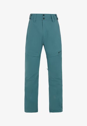 Tirkizne, vodootporne hlače s ravnim nogavicama, podesivim pojasom i dva prednja džepa. Imaju suptilan logo na lijevoj nozi.