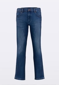 Dżinsy z ciemnoniebieskiego denimu o prostym kroju nogawki, klasycznym stylu z pięcioma kieszeniami oraz subtelnymi przeszyciami wzdłuż szwów.