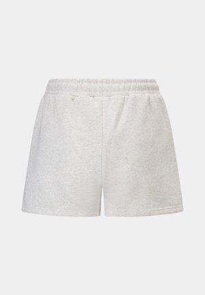 Lys grå bomullsblandingsshorts med elastisk midje, som har en myk tekstur og en avslappet passform, uten lommer eller synlige mønstre.