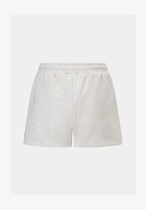 Lys grå bomullsblandingsshorts med elastisk midje, som har en myk tekstur og en avslappet passform, uten lommer eller synlige mønstre.