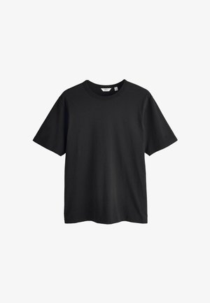 Zwart katoenen T-shirt met korte mouwen, ronde hals en een klein geborduurd kroonslogo op de linkerborst.